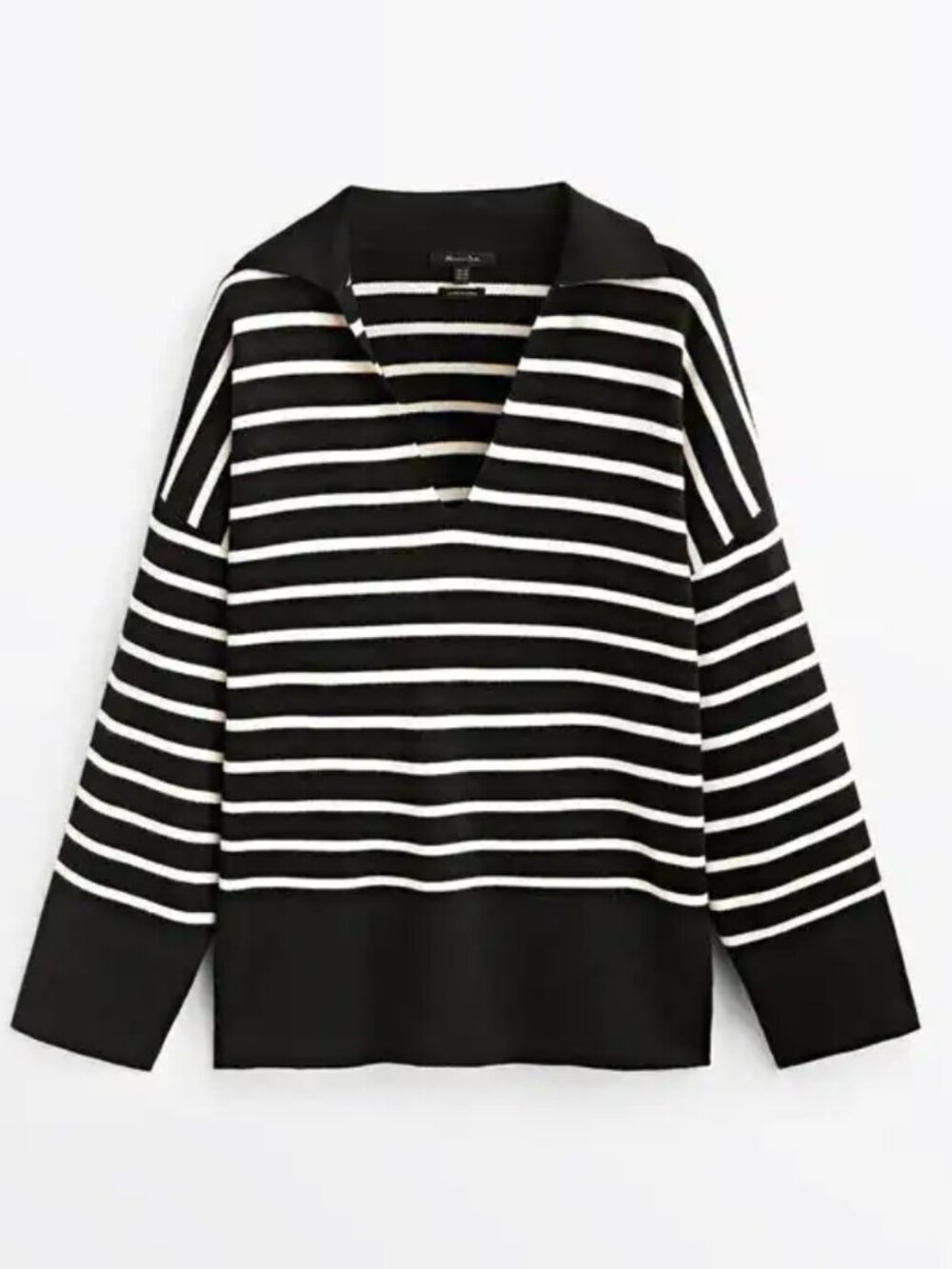 Massimo Dutti Navy Striped V Neck Jumper Sweater